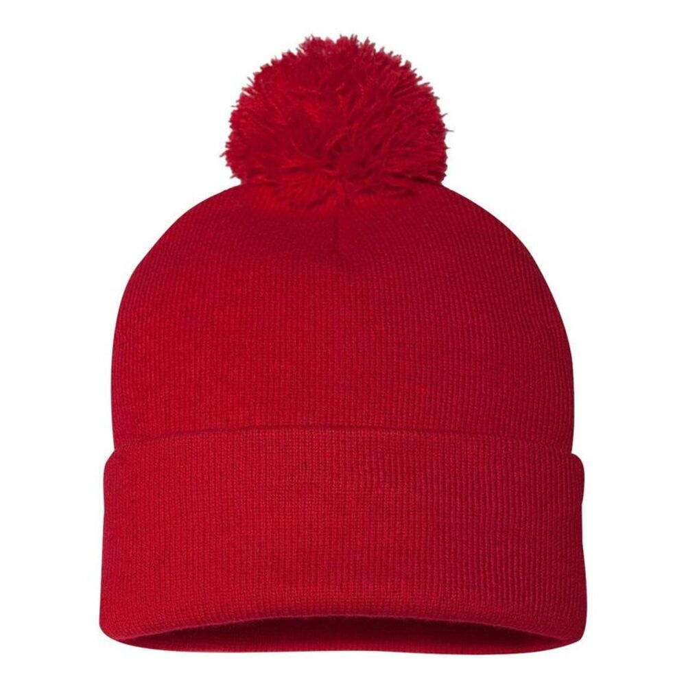 Sportsman Pom-Pom 12 Knit Beanie / Red